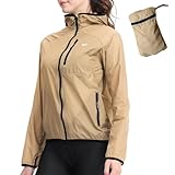 Wulibike Fahrradjacke Damen Faltbare radjacke Leicht und Atmungsaktiv Laufjacke Reflektierende Windbreaker Regenjacke für Radfahren,Trekking Khaki A3=M