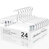 Amber Home 24 Stück transparente Kunststoff-Kleiderbügel mit verstellbaren Clips, Clip-Kleiderbügel mit 360 drehbarem Drehhaken, Kunststoff-Kleiderbügel für Hosen, Hosen, Röcke, Jeans