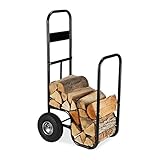 Relaxdays Kaminholzwagen, Brennholzwagen aus Stahl, mit 2 Luftreifen, bis 60 kg, Holztransport & -aufbewahrung, schwarz