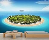 Tropische Inseln Wandbilder Grün Palmenwald Tapete Insel Meer Strand Wandbild für Schlafzimmer Modern Groß Wandtattoo für Wohnzimmer Küche Esszimmer 100 x 70 cm