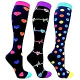 Miavogo 3 Paar Kompressionsstrümpfe für Damen, Kompressionssocken mit 20 - 30 mmHg Bunt Thrombosestrümpfe compression socks für Sport Laufen Reisen Flug（L/XL）
