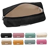 Electri-HQ Pencil Case，8 Farben zur Wahl，Mäppchen Cord-Stoff,Federmäppchen Milchig Grau für Mädchen Teenager, Federtasche Stiftetasche Stiftemappe Pencil Case Schulmäppchen für Schule, Büro (Schwarz)