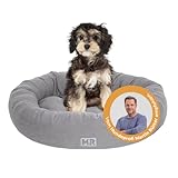 Martin Rütter Hundebett Nest, Grau – gemütlicher Rückzugsort für kleine Hunde & Welpen, weich gepolstert, rutschfest & waschbar, Rundbett aus Baumwollmischgewebe
