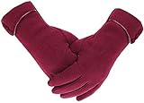 Outrip Warme Winterhandschuhe für Damen, Touchscreen, Handy, winddicht, gefüttert, dick, Weinrot, M
