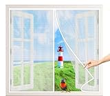 NUTKIT Fliegengitter Fenster, 100x130 cm DIY Flexibler Insektenschutz Magnetfenster, Polyester Fliegenschutz Moskitonetz Ohne Bohren mit Magnetstreifen,Fliegengitter Mückengitter für Fenster(Weiß)