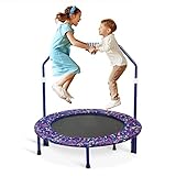 Trampolin mit Stange für Kinder, Ø ca 91cm|Faltbarer Rebounder für Minitrampolin mit Handlauf,Sicherem Polster und Strapazierfähiger Abdeckung für Drinnen und Draußen|Trampolin für Jumping Fitness