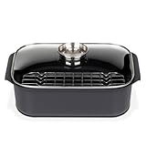 GSW Rechteckbräter Gourmet mit Aroma-Glasdeckel und Grilleinsatz, Aluguss, Induktionsfähig, Schwarz, ø ca. 40 x 26 x H 11cm