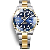 Pagani Design Herren Automatikuhr Business Wasserdicht Analog Automatikuhr NH35 A Keramik Uhrwerk Drehbare Lünette Saphirglas Edelstahl Luxusuhren. (Gold Blau)