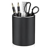 Dopaka Metall Stiftehalter Runder Aluminium Stiftehalter Schreibtisch Stifteköcher,Füllfederhalter Organizer Aufbewahrungsbox für Büro,Kinder, Schule und Kosmetik Organizer 8x10 cm,schwarz
