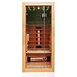Dewello® Infrarotkabine Infrarotsauna MILTON 90x90 für 1 Personen aus Hemlock Holz mit Vollspektrumstrahler, LED-Farblicht Sternenhimmel und Steinwand, Bluetooth, FM,MP3,USB