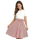 Dasongff Retro-Röcke, Basic, elastisch, ausgestellt, Trompete, A-Line, Midirock, Plissee-Rock, Roller, mittellang, lässig, rot, Small