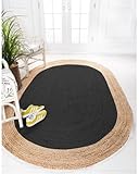 Aizza Trends Handgefertigter handgeflochtener natürlicher Jute-Bodenteppich, Bodenteppich, Mitteltischteppich, Tischläufer, Bettvorleger, Heimdekoration, Schwarz, 2,1 x 3,4 m oval