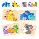 4er-Pack Holzpuzzle für Kleinkinder, 3D Holz Montessori Steckpuzzle, Lernendes Pädagogisches Spielzeug, Holzpuzzle-Spielzeug, Holz Puzzle für 1 2 3 jährige Jungen und Mädchen