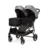 Ickle Bubba Venus Prime Doppel kinderwagen - geeignet von Geburt bis 15 kg (ca. 3 Jahre), leichter, faltbarer Zwillingskinderwagen mit Neugeborenenkokon, 2 Fußwärmern und Regenschutz (Grau)