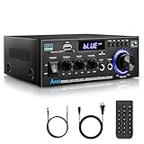 KKMOL HiFi Verstärker, AK45 Bluetooth 5.0 Mini Verstärker HiFi Stereo, 400W 2 Kanäle Audio Verstärker Receiver Digital Amplifier Endstufe mit USB, SD Card, Fernbedienung