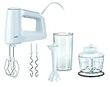 Braun MultiMix 3 HM 3135 Handmixer – Handrührgerät mit 5 Geschwindigkeitsstufen & Turbo-Funktion, inkl. Schneebesen, Knethaken, Pürierstab, Zerkleinerer und 600 ml Mix- und Messbecher, 500 Watt, weiß