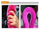 Auto Lenkradhülle Für Auto Lenkradbezug Weich Warm Lang Plüsch Beheiztes Fell Universal 38cm Zubehör Bezug Lenkradbezüge Lenkradschutz(Rose red)