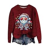 Christmas Sweatshirts for Women Xmas Print Pullover Round Neck Long Sleeve Tops Baggy Tunics Going Out Blouse Holiday Tshirts Winter Clothes 2024 A-121
