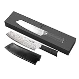 Steak Champ Damast Kochmesser WAGYU: VG-10 Stahlkern, 67 Lagen Stahl, Rutschfester Griff, Präzise Schnitte für Fleisch, Fisch & Gemüse, Japanisches Design, inkl. Messerscheide & Geschenkbox, 33 cm