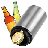 com-four® Automatischer Flaschenöffner aus Edelstahl - Push-&-Pull-Funktion für Getränkeflaschen mit Magnet - Kronkorken Flaschen-Öffner für Bier, Cola, Soda, Limonade - Bieröffner mit Presspassung