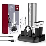 Lecone 7 in 1 Elektrischer Korkenzieher Set, Edelstahl Korkenzieher Elektrisch Flaschenöffner Weinflaschenöffner, Automatische Weinöffner mit USB Lade Geschenkset, für Zuhause, Restaurant, Party