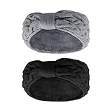 2 Stück Stirnband Damen Winter, Stirnbänder Mädchen Gefüttert Fleece Haarband, Elastische Kopfband Gestrickte Headband Frauen Haarreifen Strick Headwrap,für Herbst und Winter (Schwarz + Grau)