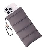 Lyreh Thermo Handyhülle, Daunen Baumwolle Warme Handyhülle Verhindert Einfrieren und Überhitzen Handyschutz Handytasche mit Karabiner Ideal für Outdoor Camping Wandern Skifahren (Grau)