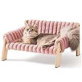 MEWOOFUN Erhöhtes Weich Katzensofa Bett für große Katzen und Kätzchen, Stabiles Katzenbett kleines Hundebett mit waschbarem abnehmbarem Bett (Rosa, M)