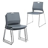 GBZB Stapelbare Gästestühle, Stapelstühle aus Kunststoff mit breitem Kunststoffsitz, Stühle 4er Set mit stabilem Metallrahmen für Wartezimmer, Schule, Trainingsraum, Esszimmer, Pausenraum, Grau