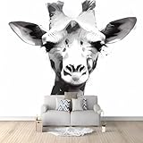 Fototapete XXL Wohnzimmer Schlafzimmer Wanddeko Wandbild, Tiergiraffe Vlies Wandtapete Poster Deko Grau Korridor, TV-Hintergrundwand 3D Effekt Tapete, 400x280cm(BxH)