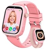 Minilandia 4G Smartwatch Kinder mit GPS und Telefon, Smartwatch Kinder mit Videoanruf/Voice Chat/SOS/Schulmodus, Schrittzähler, Wecker, IP68 Kinderuhr für Mädchen und Jungen 3-14 Jahren, Geschenk Rosa