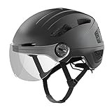 Fahrradhelm Herren, Damen Helm mit Magnetischem Visier Abnehmbarer Sonnenschutzkappe und Größenversteller, Schwarz Helm für E-Bike, Mountainbike & Citybike (L-Schutzbrille)