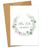 Hochzeitskarte mit Eukalyptus - A6 Klappkarten Karte Hochzeit - Premium Glückwunschkarte zur Hochzeit mit Umschlag