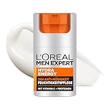 L'Oréal Men Expert Gesichtspflege gegen müde Haut für Männer, Belebende Feuchtigkeitscreme 24H Anti-Müdigkeit, Gesichtscreme für Herren mit Vitamin C und Proteinen, Hydra Energy, 1 x 50 ml