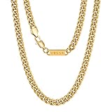 VEXXS 3/4/6mm Herren Panzerkette, 18K Gold beschichtet Cuban Halskette, Miami Kubanische Gliederkette Herren Kette Hip Hop Nickelfrei für Männer (Golden-6mm, 56.00)