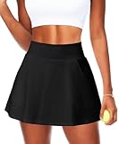 Navneet Tennisrock Damen Skort Sportrock mit Taschen Hosenrock mit Hose Sommer High Waist Minirock Pickleball Golf Skirt Schwarz S
