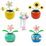 HUSHAX 5 Stück tanzende Blumen schütteln Kopf Auto Ornamente, Wackelblume für Auto Haus Oder Büro, Auto Armaturenbrett Ornamente, Schwingt mit der Sonneneinstrahlung, 11 * 4.5 * 10cm