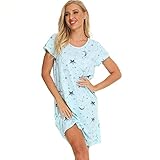 Misscoo Damen Nachthemd Kurzarm, Nachtkleid Damen Baumwolle Schlafshirt Damen Kurzarm Nachtwäsche Damen Lounge Loose Rundhals Damen Pyjama Für Damen Strandkleid Sommer S-XL