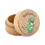 Tikplus Zahndose Milchzähne, Holzdose Milch Zähne, Zahndose Milchzahndose Junge & Mädchen - zur Taufe und Geburtstag Geschenke für Neue Eltern (Dinosaurier)