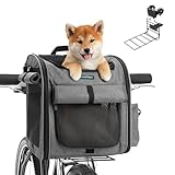 DAISTERN Hundekorb Fahrrad Vorne bis 10KG mit Robuste L-förmige Halterung Φ80mm, Faltbarer Atmungsaktiver Hundefahrradkorb 4 in 1 Rucksack Schultertasche Autositz, Bequemes Kissen, Reflektorstreifen
