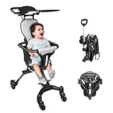 OHMG Kinderwagen,Reisebuggy, leicht und kompakt, Handgepäckgröße, faltbarer Reise-Kinderwagen mit Liegefunktion, einhändig faltbar,ab 6 Monaten,mit bidirektionalem drehbarem Sitz (A-Schwarz+Grau)