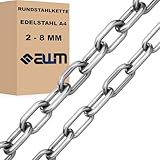 Edelstahlkette VA4 Rundstahlkette Ankerkette Edelstahl Kette Stahlkette ähnl. DIN 766 / DIN 763 (Kurzgliedrig - 2 mm = 3 Meter)