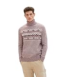 TOM TAILOR Herren Norweger Pullover mit Rollkragen, tawny port white twotone, XXL