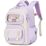 Tanou Schultasche Mädchen Rucksack Kinder Ergonomic Schulrucksack Kinderrucksack der 1. bis 5. Klasse Lässiger Ranzen Teenager für die Schule Reisen, 20 Liter, Lila
