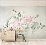 Tzxztt Minimalistisch Handgezeichnetes Rosa Lotusblatt 3D Tapete Hochwertige Strukturierte Seide Neutrale Material Ideal Für Wohnzimmer Schlafzimmer-350cm×256cm