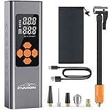 FIVANGIN Elektrische Luftpumpe 150PSI Luftkompressor Fahrradpumpe Kompressor Reifenpumpe mit Aluminium-Körper, Digital Bildschirm, LED-Licht, Auch Als Powerbank, für Auto/Motorrad/Fahrrad/Ball
