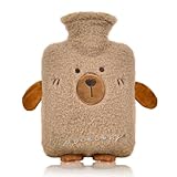 Wärmflasche mit Bezug, 1L Wärmflasche Kinder Groß mit Kuschelweichem Bezug, Wärmflasche Tier zur Schmerzlinderung, Hot Water Bottle Geschenke für Familie und Freunde