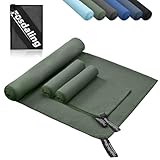Fosdaling 3er Set Mikrofaser Handtuch: Groß 160×80cm & 2 Klein 80×40cm, Schnelltrocknend Microfaser Sporthandtuch, für Badetuch, Reisehandtuch, Fitness & Sport Handtücher und Strandtuch (Militärgrün)