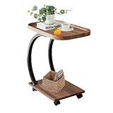 Beistelltisch C Form | Beistelltisch Couch mit Rollen | Kleiner Couchtisch Holz haben Nussbaum Finish | Einfach Montierbar Industrie-Design | beistelltische fürs Wohnzimmer Schlafzimmer