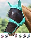 Harrison Howard CareMaster Pro Luminous Horse Fly Mask Large Eye Space Long Nose with Ears UV Protection for Horse Sommer Minze (M)